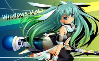 Girl green hair sword windows - visual art free wallpaper