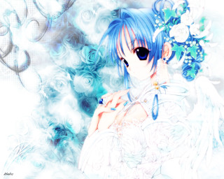Angelic blue haired girl flower - a blue ring free wallpaper