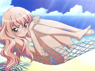 Pink haired woman hammock beach - a pink nose free wallpaper