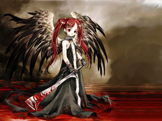 Red haired woman winged sword - dress free wallpaper