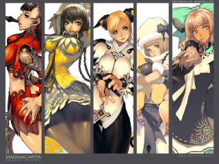 Anime group characters row backs - game art free wallpaper