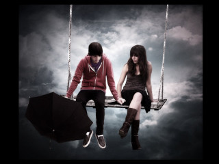 Two people swing umbrella sky - a swing free wallpaper