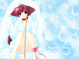 Anime girl red umbrella cloud 2 - a blue sky behind her free wallpaper
