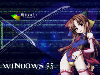 Girl blue dress sword window95 - vaporwave free wallpaper