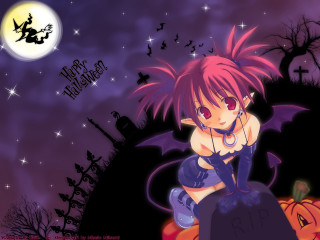 Demon girl pumpkin bat moon - a bat free wallpaper for desktop