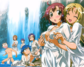 Anime waterfall beach girls blonde - a waterfall free wallpaper