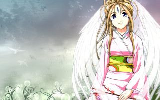 Angelic pink and white kimono - anime art free wallpaper