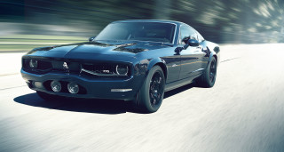 Blue mustang driving road trees - the car free wallpaper