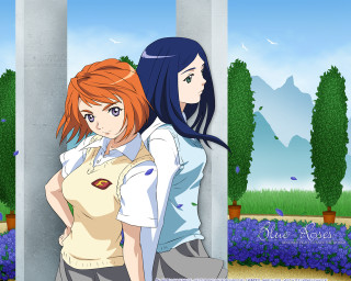 Anime girls blue flower garden - a blue flower free wallpaper
