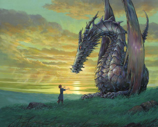 Dragon man hill sunset fantasy - dragon art free wallpaper
