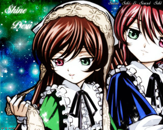 Anime girls green eyes starry - anime style free wallpaper