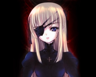 Anime girl blonde blueeyes black - a cross free wallpaper for desktop