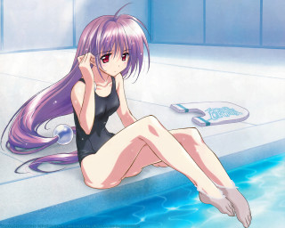 Girl pool sitting long hair - remote free wallpaper for desktop