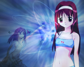 Anime girls bikinis blue background - particle free wallpaper