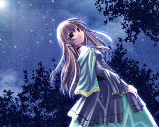Girl dress tree star moon - the sky behind her free wallpaper