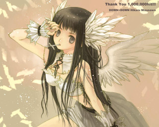 Girl black hair white wings - a white collar free wallpaper