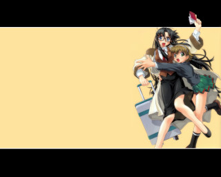 Anime couple hugging yellow background 2 - a picture frame free wallpaper for desktop