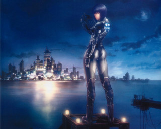 Futuristic woman dock city night - a dock in front free wallpaper