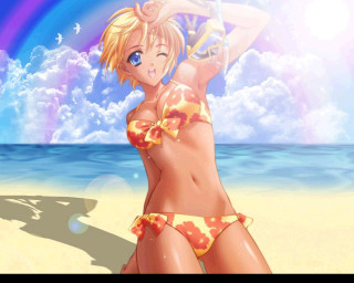 Cartoon girl beach rainbow anime - anime girl free wallpaper