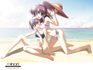 Beach girls hat bikini ocean - three woman free wallpaper