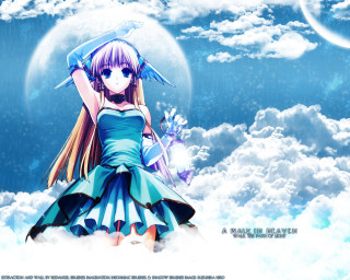 Girl blue dress cloud moon - a cloud free wallpaper