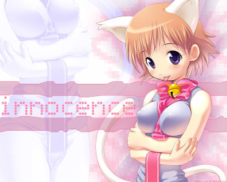 Cartoon catgirl pinkdress bow earstail - a cat ear free wallpaper