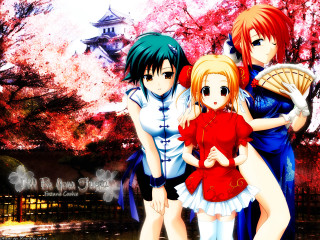 Three anime girls cherry blossoms - three anime character free wallpaper