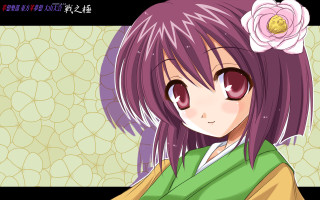 Purple hair kimono flower portrait - anime style free wallpaper