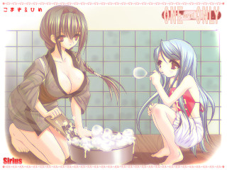 Anime girls bathroom bubbles kimono - a bathroom free wallpaper