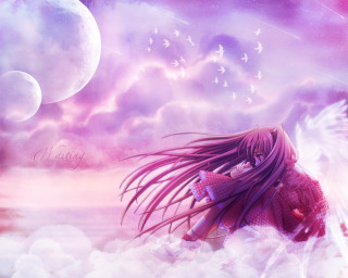 Girl cloud moon bird wings - a cloud free wallpaper