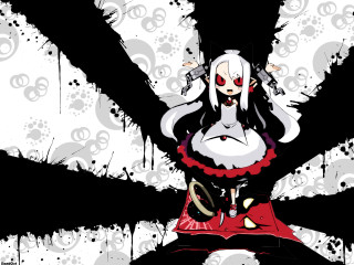 White hair red dress yandere - pixel art free wallpaper for desktop