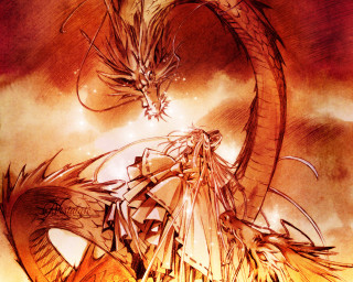 Dragon woman fire sky clouds - dragon art free wallpaper