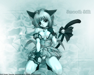 Cat sword girl blue background - smooth free wallpaper