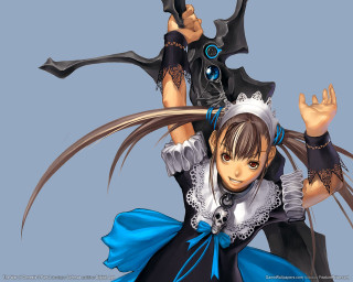 Woman blue dress gun cat - her back free wallpaper for desktop