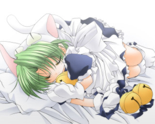 Anime couple bed holding animal - a bed together free wallpaper