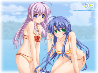 Anime girls beach bikinis blue - a bikini free wallpaper