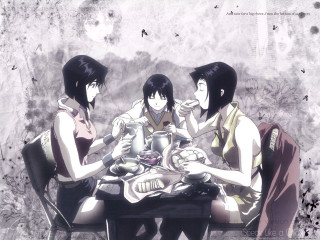 Three girls hanami wisteria bird - overhead free wallpaper