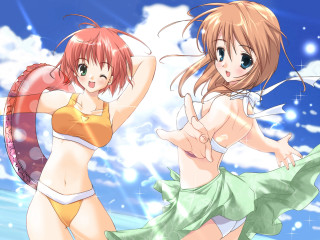 Anime girls beach bikinis ocean - bikinis free wallpaper