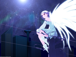 Girl wings night sky city - a cityscape in the background free wallpaper