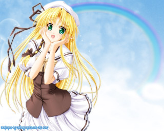 Blonde girl snow rainbow anime - a rainbow in the background free wallpaper