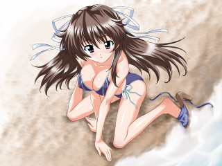 Beach bikini woman anime blonde - the wind free wallpaper