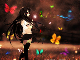 Girl butterflies fence anime gothic - butterfly free wallpaper