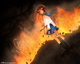 Girl fire sword autumn anime - a fire free wallpaper