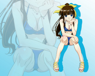 Cartoon girl sitting bikini anime - her chin free wallpaper
