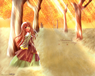 Girl forest path autumn anime - the background and a path free wallpaper