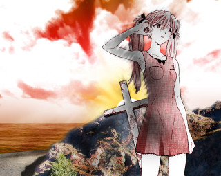 Girl red dress cross hill - a cross free wallpaper