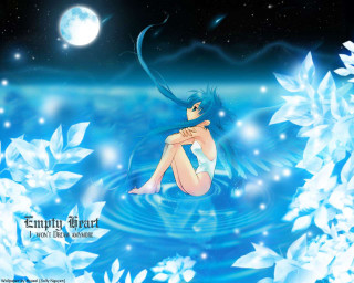 Girl water fullmoon bluehair fireflies - a full moon in the background free wallpaper for desktop