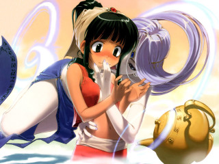 Woman ponytail cat blush manga - her hand and a cat free wallpaper