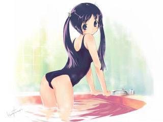 Girl bathing suit kneeling water - bathing free wallpaper
