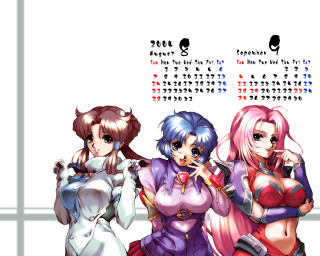 Anime calendar 3girls blue brown - a calendar free wallpaper for desktop